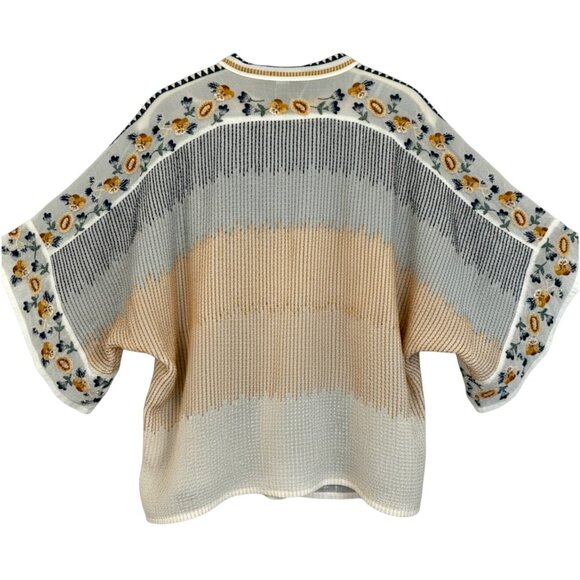 Johnny Was Minerva Embroidered Blouse Blue Cream Floral XS Boho Artisan - Picture 9 of 10